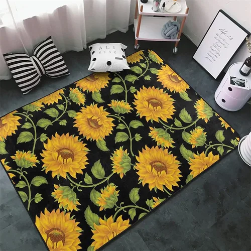 Vista 16 de Alfombra hippie de girasol, 3 x 4 pies, alfombra floral abstracta, alfombra multicolor brillante, antideslizante, fácil de limpiar, para entrada