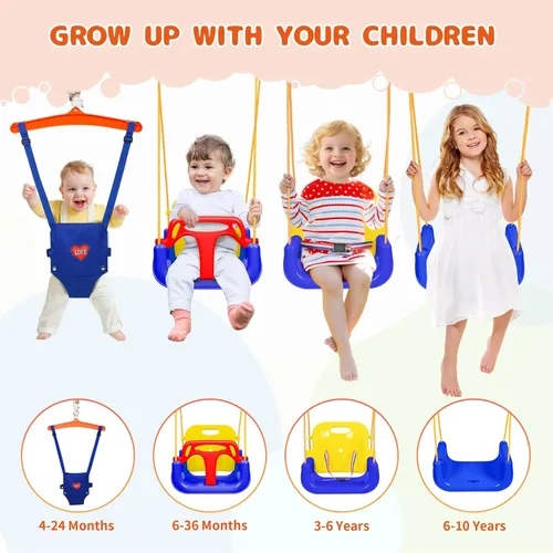 Vista 3 de Toddler Swing Set and Baby Jumper, Foldable Baby Swing Set with Metal Stand for Indoor & Outdoor Use, Baby Bouncer Jumper Durable Swing Set for Aged