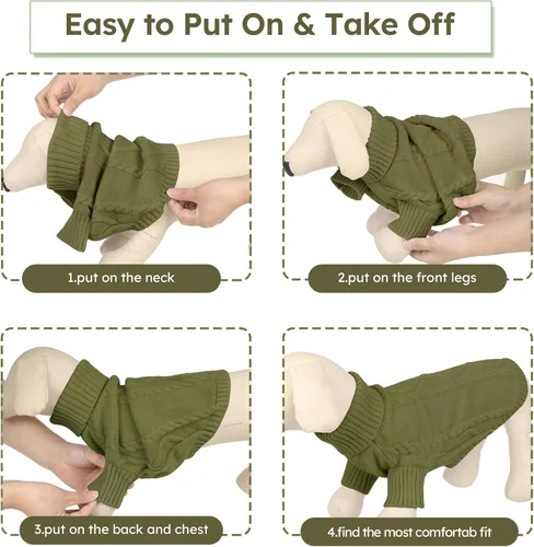 Vista 125 de Queenmore - Suéter de punto trenzado con cuello alto para perros pequeños, para climas fríos, para chihuahua, bulldog, teckel, carlino y yorkie, XS