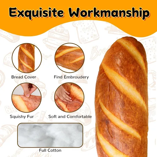 Vista 7 de Almohada 3D de pan simulada, almohada de pan con mantequilla, almohada de baguette, almohada de cuerpo graciosa, peluche relleno de pan