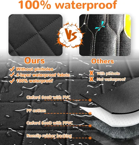 Vista 4 de URPOWER Funda de asiento delantero para perro, 100% impermeable, antideslizante, protector de asiento de auto para mascotas, acolchado y duradero