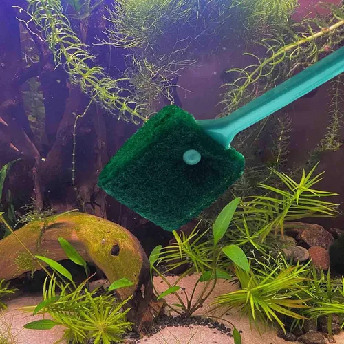 Vista 4 de 3 cepillos de limpieza de algas de acuario AOODOOM de doble cara con mango antideslizante, limpiador de esponja para acuarios de vidrio y cocina