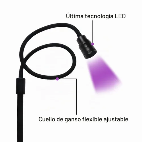Vista 3 de Luz UV para extensión de pestañas, lámpara de pestañas ajustable, pedal de pie LED, luz de curado de gel UV