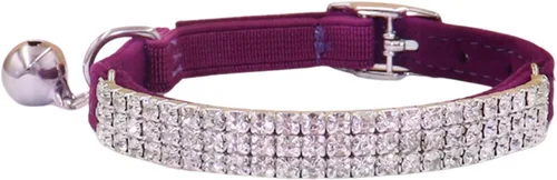 Vista 8 de THAIN Collar de diamantes de imitación para gatos y perros, de terciopelo suave, seguro, ajustable, con campanas, de 8 a 11 pulgadas para perros