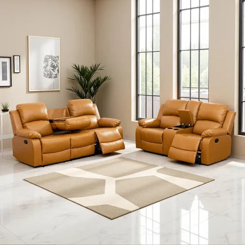 Vista 35 de Juego de sala de Estar reclinable de 3 piezas, juego de sofá reclinable Manual para conjunto de muebles de sala de Estar, con consola de Rojo