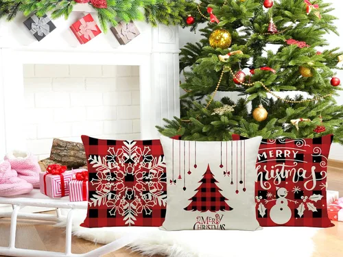 Vista 5 de Hlonon Juego de 4 fundas de almohada navideñas de 16 x 16 pulgadas, fundas de cojín de la serie de Navidad, fundas de almohada cuadradas