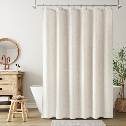 Vista 3 de Nanspring Cortina de ducha de lino extra larga para baño, 96 pulgadas Natural