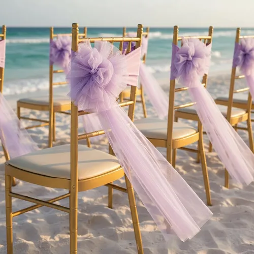 Vista 2 de 10 lazos elásticos de elastano listos para usar para decoración de playa, boda, fiesta (morado claro)