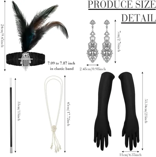 Vista 3 de Zhanmai Juego de 6 piezas de accesorios para mujer, juego de accesorios de los años 20, diadema, collar de perlas, aretes, guantes
