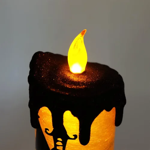 Vista 8 de Vela sin llama de Halloween, globo de nieve, luz amarilla Bates A