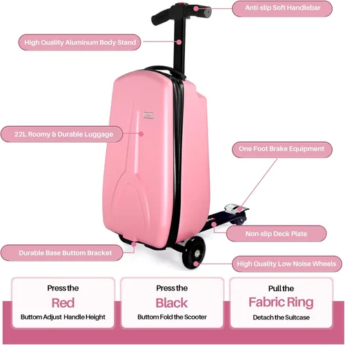 Vista 4 de iubest Maleta plegable de aluminio para niños y adultos, equipaje de viaje para niños y niñas de negocios y escuela, Versión Pink-Kids, Equipaje