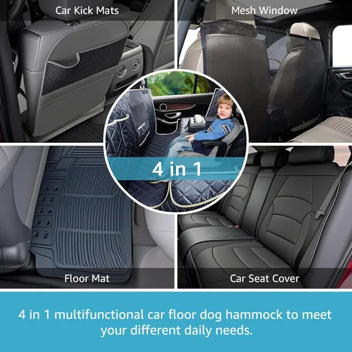 Vista 2 de Lassie Hamaca 4 en 1 de cobertura completa para automóvil, 100% impermeable, fundas de asiento de coche para asiento trasero con ventana de malla