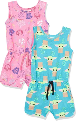 Vista 6 de Amazon Essentials - Disney Marvel Star Wars Frozen Overol corto de punto, sin mangas, para niñas princesas y niños pequeños, paquete de 2