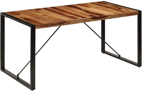 Vista 9 de Solid Sheesham Wood Dining Table Industrial Rectangular Design 63 x 31.5 Inch Brown Polished Finish for Dining Room Kitchen and Indoor Gatherings