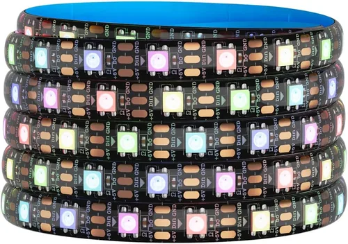 Vista 12 de SEZO WS2812B ECO Tira de luz LED 16.4 pies/5M 60 LED/m 300 píxeles, direccionable individualmente, programable, 5050SMD, RGB, aleación, cables Negro