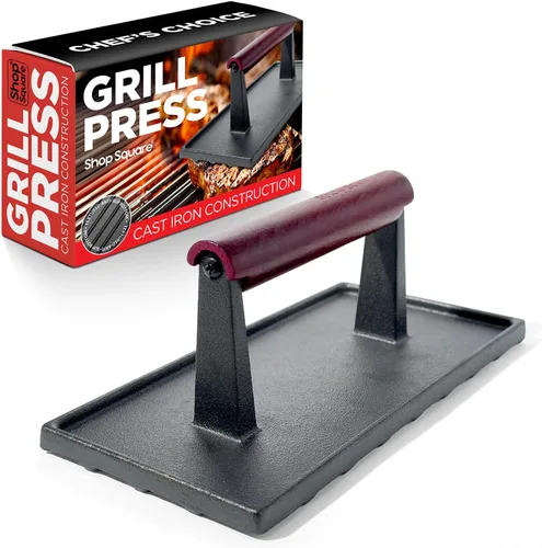 Vista 10 de The Beef Master - Prensa de Parrilla de Hierro Fundido - Prensa de Hamburguesas XL, Prensa de Plancha Pre-Sazonada, Prensa de Carne Resistente