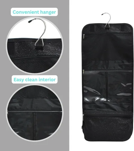Vista 4 de NGIL Neceser colgante de viaje con purpurina para animadoras y equipos de baile, organizador de artículos de tocador y neceser para mujer, bolsa