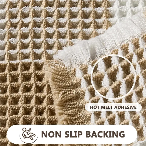 Vista 4 de Arenarug Tapete de baño de punto gofre a cuadros, súper absorbente, bohemio, antideslizante, lavable, ultra suave, con borlas, para suelo de baño
