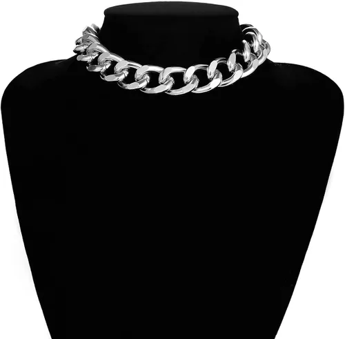 Vista 5 de Inactwin Collar rectangular de eslabones cubanos con eslabones gruesos collar de cadena de oro punk hip hop para mujer Metal Diamantes de imitación