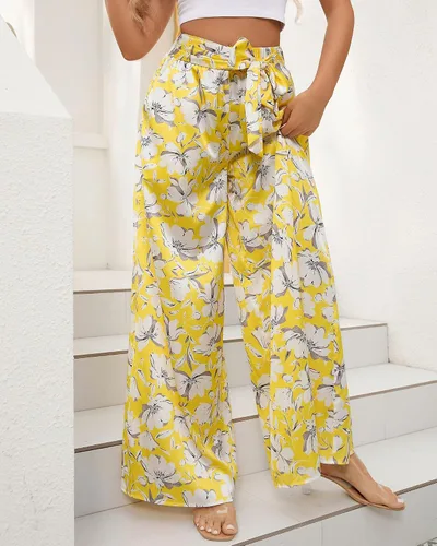 Vista 7 de QIANXIZHAN Pantalones de pierna ancha para mujer, pantalones palazzo de cintura alta, para verano, holgados, casuales, para descansar, trabajar