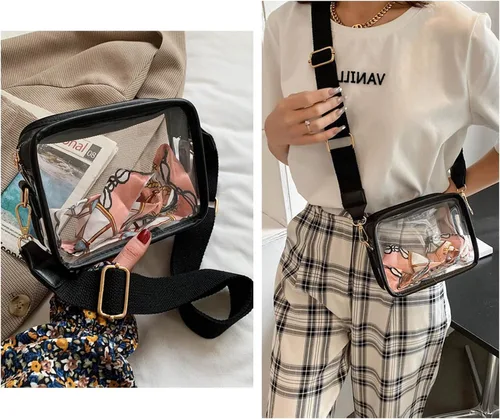 Vista 3 de KlaOYer Bolsos cruzados transparentes del PVC, bolso de hombro transparente aprobado por el estadio, bolso pequeño cuadrado del teléfono del bolso