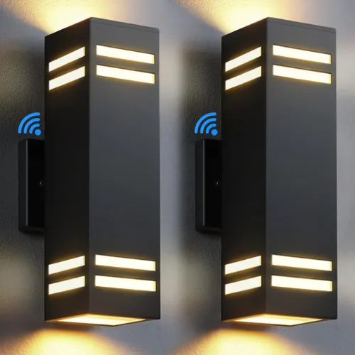 Vista 16 de SHIMR Luces de pared para exteriores modernas al atardecer al amanecer, aplique exterior cuadrado negro mate con bombillas incluidas, iluminación