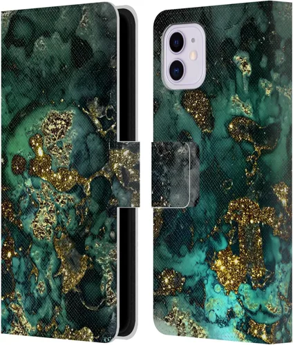 Vista 11 de Head Case Designs UtArt - Funda con licencia oficial de UtArt para iPhone 11 (piel tipo libro con diseño de olas de malaquita y esmeralda)