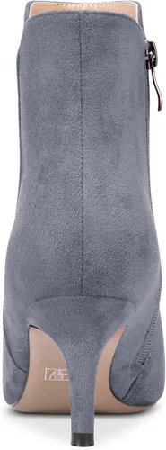 Vista 4 de Aachcol Botas de tobillo cortas para mujer, botines de punta puntiaguda, sin cordones, tacón medio, cremallera de gamuza de 2.5 pulgadas
