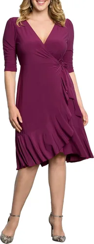 Vista 11 de Kiyonna Vestido midi de talla extra con volantes caprichosos y mangas - Para cóctel, fiesta, invitada a la boda o trabajo Negro (Black Noir)