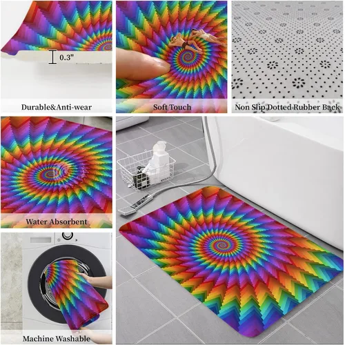 Vista 6 de Tapete para puerta delantera para decoración del hogar, tapete de espuma viscoelástica con forma de hélice de arco iris, tapete de entrada