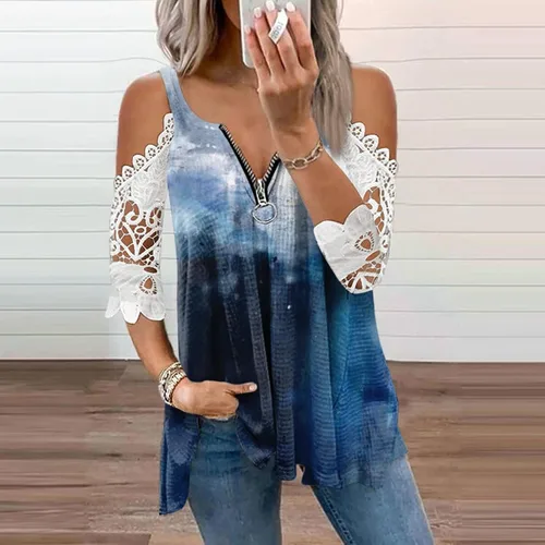 Vista 2 de Womens Shirts Dressy Casual 2023 Elegant Holiday Blouses Travel Casual Going Out Tops Short Sleeve T-Shirts