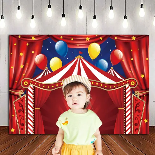 Vista 2 de Telón de fondo de carpa de circo roja Big Top temática de carnaval fiesta de cumpleaños fondo de fotografía para recién nacidos baby shower cabinas