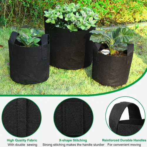 Vista 3 de JERIA Paquete de 24 bolsas de cultivo no tejidas de 3 galones, bolsas de cultivo de plantas, macetas de tela de aireación resistentes con asas