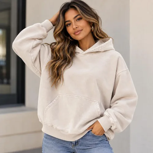 Vista 2 de CHAIRAY Sudaderas con capucha de gran tamaño para mujer, sudaderas con capucha de peso pesado para mujer, sudaderas con capucha vintage con lavado