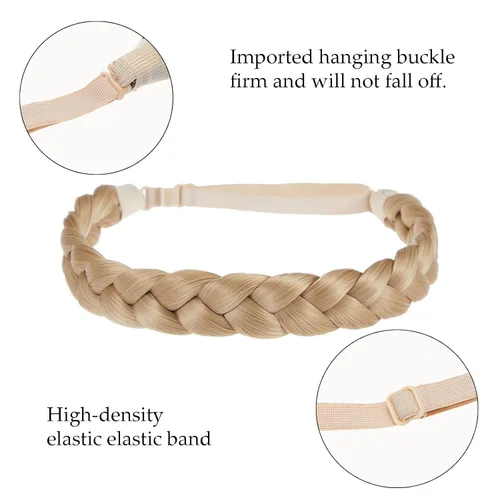Vista 3 de Diadema trenzada para mujer, 3 hebras, banda trenzada gruesa Estilo rápido, aspecto natural, ajuste elástico suave, sensación ligera, sujeción