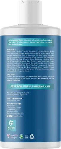 Vista 4 de Biotin Champú y acondicionador para adelgazar el cabello y el volumen, voluminizador de cabello para hombres y mujeres, champú y acondicionador
