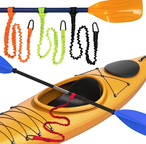 Vista 8 de Paddle Leash Kayak Paddle Holder Tool Lanyard - 2 Pack Stretchable Paddle Strap with Carabiner Secure Leash Lanyard Rope for SUP Kayak Canoe Paddle
