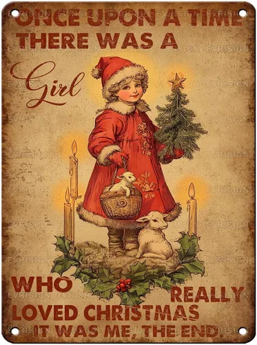 Vista 25 de Letrero de metal con texto en inglés "Just a Girl Who Loves Christmas", póster de hojalata para árbol de Navidad, decoración conmovedora de pared