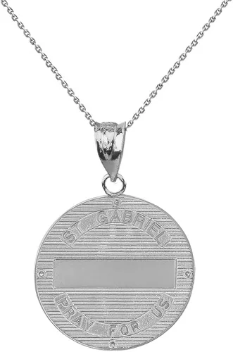 Vista 2 de Collar redondo de plata de ley San Gabriel el Arcángel CZ Medalla (1.0in)