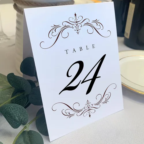 Vista 7 de Classic Flourish - Números de mesa de boda, negro, 1-10, doble cara, tienda de campaña o uso en un soporte, ideal para fiestas y restaurantes