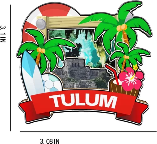 Vista 3 de Tulum - Imán de México para nevera, monumentos de madera 3D, recuerdos coleccionables de viaje, decoración hecha a mano, 2021