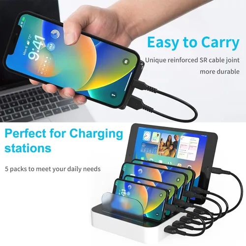 Vista 6 de Cable de carga para iPhone de 1 pie, paquete de 5 cables cortos USB A a Lightning de 12 pulgadas, cable de carga Apple certificado MFi de carga