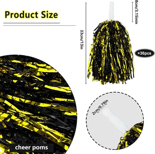 Vista 2 de HAVAGDTM 36PCS Cheerleading Pom Poms Metallic Foil Plastic Pom Poms with Baton Handle for Game Sports Squads Dancing Party Football Basketball Club