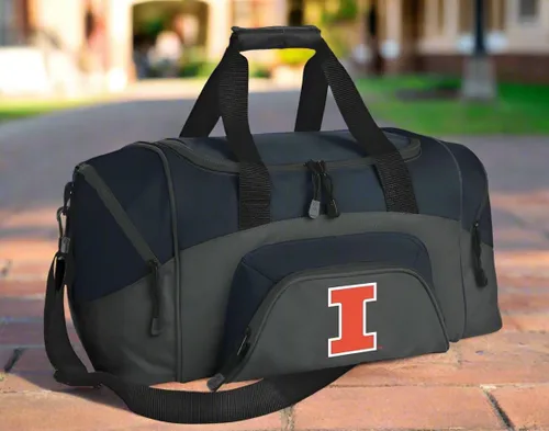 Vista 2 de Pequeña bolsa de gimnasio de la Universidad de Illinois Deluxe Illini Bolsa de viaje, marino