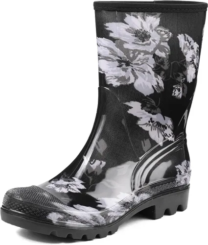 Vista 57 de DKSUKO Waterproof Womens Rain Boots insulated,Lightweight Rubber fashion Boots in Gardening,Warm and Comfortable Wide Calf Rain Boots with Glossy in