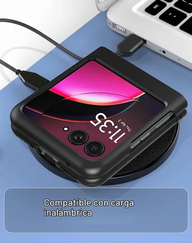 Vista 5 de Cresee Funda para Motorola Razr Plus 2023 Con Protector De Pantalla Externa - Funda De Teléfono De PC Dura Delgada Para Moto Razr+2023 - Negro+Vidrio