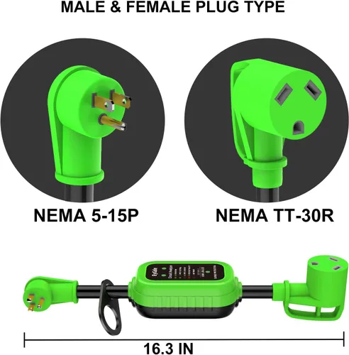 Vista 2 de EyGde Adaptador RV de 30 amperios a 15 amperios 110V con protector contra sobretensiones 5000J, adaptador RV patentado macho 5-15P a hembra TT-30R