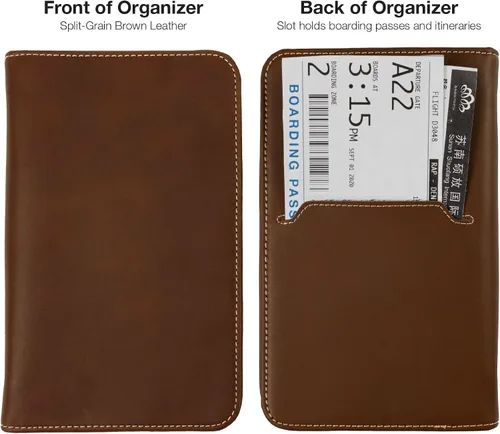Vista 5 de Cartera de viaje y soporte para pasaporte, material de grano dividido marrón