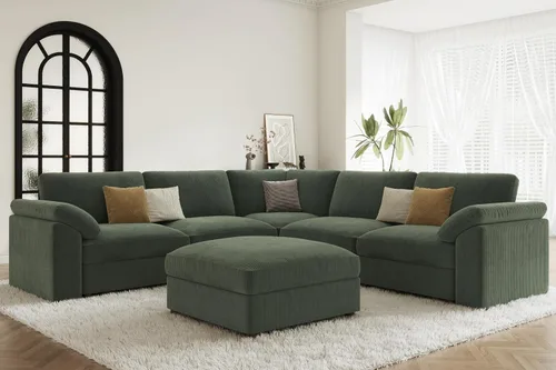 Vista 28 de EASE MOOSE Sofá modular verde seccional de gran tamaño en forma de L Pana verde