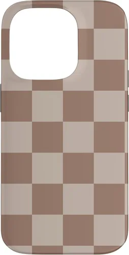 Vista 17 de Funda para iPhone 16 marrón con diseño de cuadros grandes, color beige estético marrón
